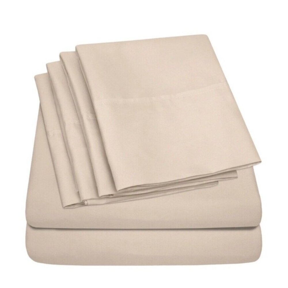 Sweet Home Collection Beige 1500 Count 6 Piece Bedroom Full Bed Sheet Set